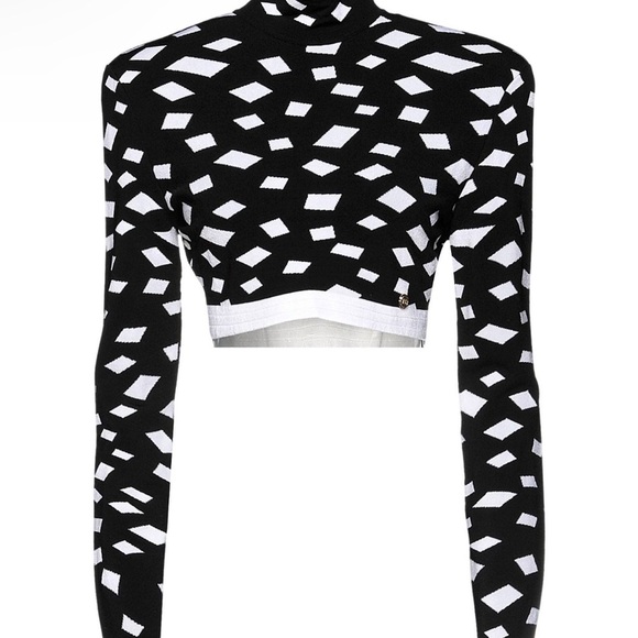 Balmain Graphic Black and White Crop Bodysuit - Picture 1 of 4